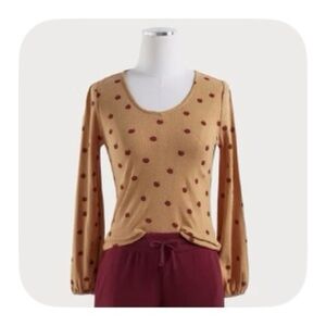 Kate Quinn Balloon Sleeve Top – Red Apple Print, XS